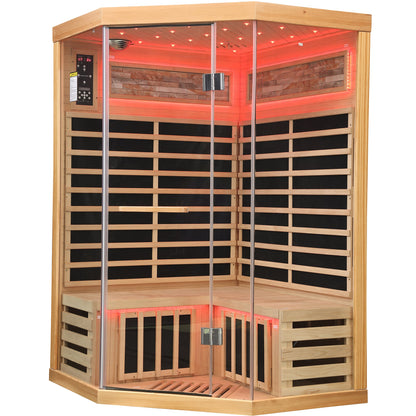 Canadian Hemlock Double Infrared Sauna with Starry-Sky Lighting