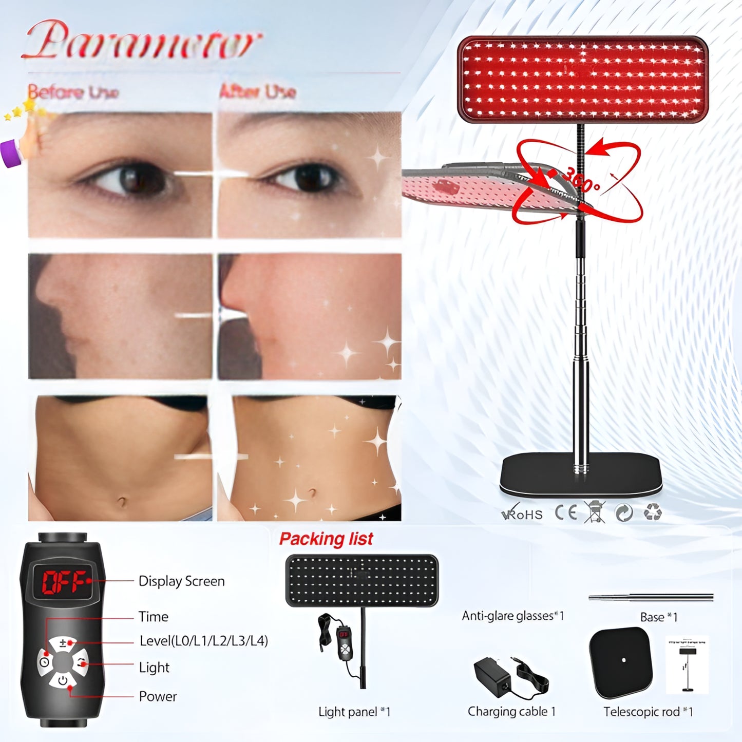 LED Red Light Therapy Panel with Stand