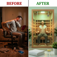1 Person Extendable FAR Infrared Sauna for Home, Hemlock Wood Low EMF 6 Carbon Heaters Indoor Saunas with LED Lights, Bluetooth Speaker, Digital Control Panel, and Seating Bench — Before & After