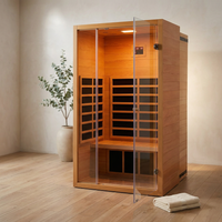 1 Person Extendable FAR Infrared Sauna for Home, Hemlock Wood Low EMF 6 Carbon Heaters Indoor Saunas with LED Lights, Bluetooth Speaker, Digital Control Panel, and Seating Bench — Studio Shot