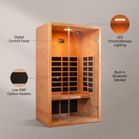 1 Person Extendable FAR Infrared Sauna for Home, Hemlock Wood Low EMF 6 Carbon Heaters Indoor Saunas with LED Lights, Bluetooth Speaker, Digital Control Panel, and Seating Bench — infographic