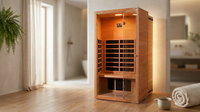 1 Person Extendable FAR Infrared Sauna for Home, Hemlock Wood Low EMF 6 Carbon Heaters Indoor Saunas with LED Lights, Bluetooth Speaker, Digital Control Panel, and Seating Bench — Lifestyle
