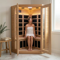 1 Person Extendable FAR Infrared Sauna for Home, Hemlock Wood Low EMF 6 Carbon Heaters Indoor Saunas with LED Lights, Bluetooth Speaker, Digital Control Panel, and Seating Bench — Lifestyle