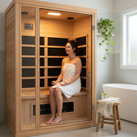 1 Person Extendable FAR Infrared Sauna for Home, Hemlock Wood Low EMF 6 Carbon Heaters Indoor Saunas with LED Lights, Bluetooth Speaker, Digital Control Panel, and Seating Bench — Lifestyle