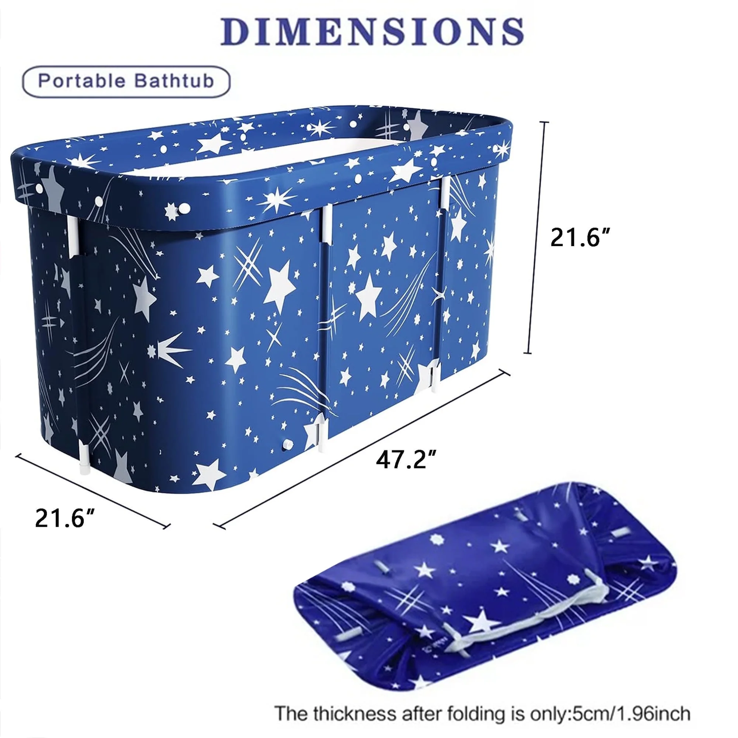 47In Large Portable Folding Bathtub, Hot & Cold Soaking Bath Tub, Starry Blue()