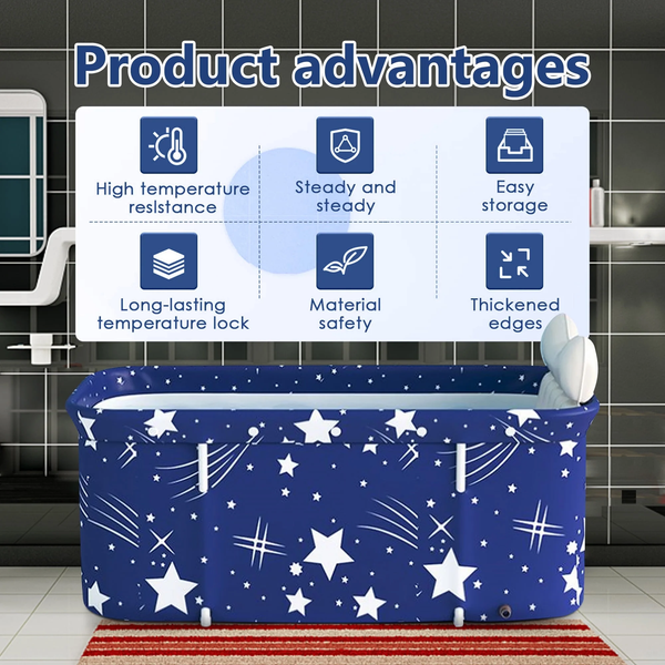 47In Large Portable Folding Bathtub, Hot & Cold Soaking Bath Tub, Starry Blue()