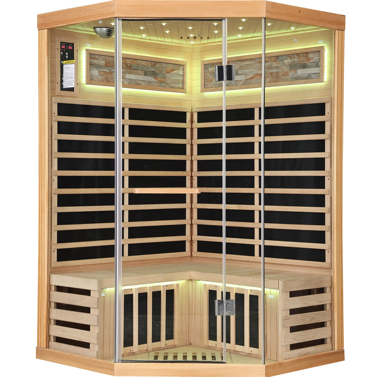 Canadian Hemlock Double Infrared Sauna with Starry-Sky Lighting