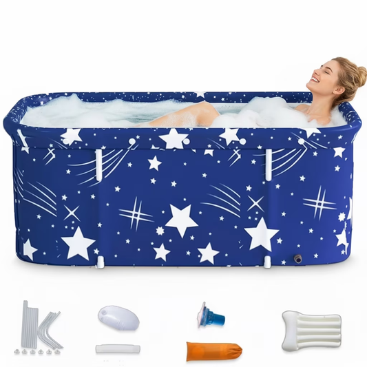 47In Large Portable Folding Bathtub, Hot & Cold Soaking Bath Tub, Starry Blue()