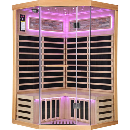 Canadian Hemlock Double Infrared Sauna with Starry-Sky Lighting
