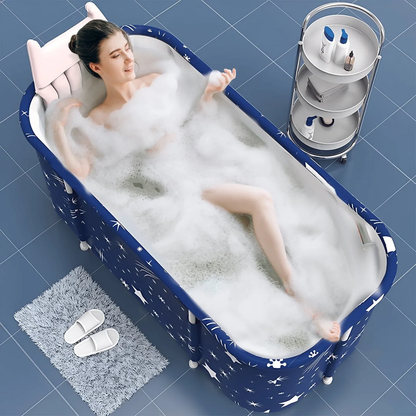 47In Large Portable Folding Bathtub, Hot & Cold Soaking Bath Tub, Starry Blue()