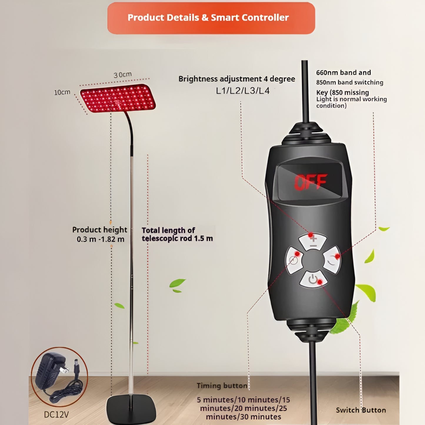 LED Red Light Therapy Panel with Stand