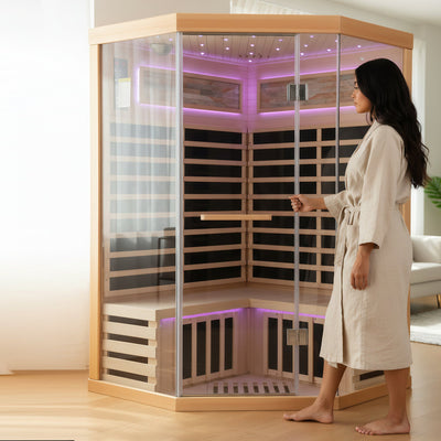 Canadian Hemlock Double Infrared Sauna with Starry-Sky Lighting