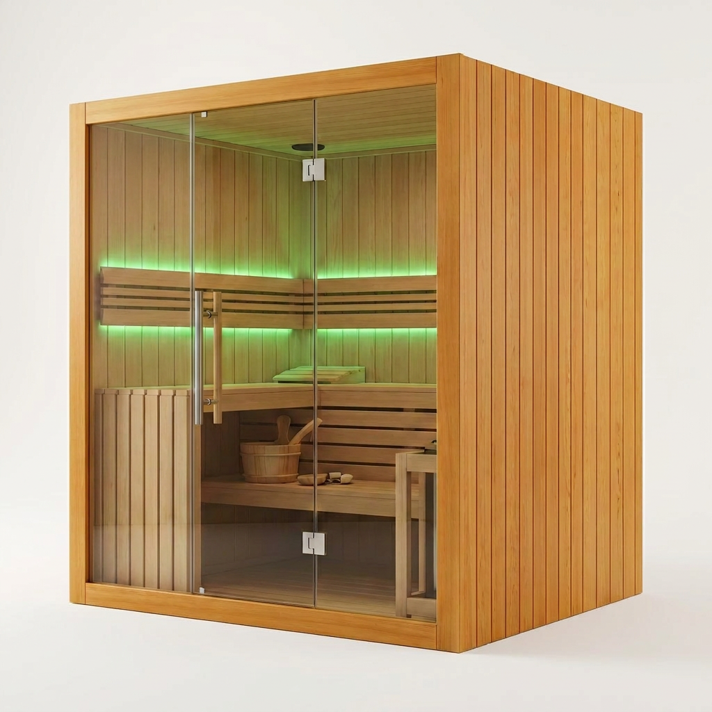 Canadian Hemlock Indoor Wet/Dry 4-Person Electric Sauna with LED Lights and 4.5Kw ETL Certified Heater — Studio Shot