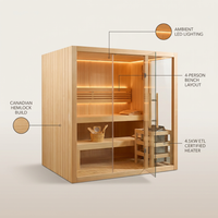 Canadian Hemlock Indoor Wet/Dry 4-Person Electric Sauna with LED Lights and 4.5Kw ETL Certified Heater — infographic