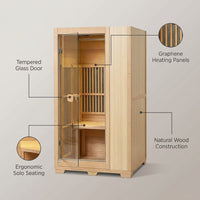 Far Infrared Wooden Sauna Room Home Sauna Spa for 1 Person1140W — infographic