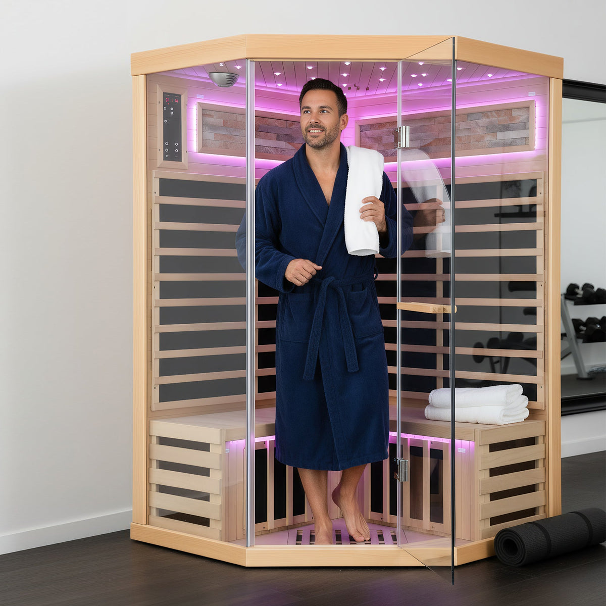 Canadian Hemlock Double Infrared Sauna with Starry-Sky Lighting