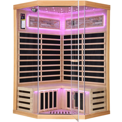 Canadian Hemlock Double Infrared Sauna with Starry-Sky Lighting