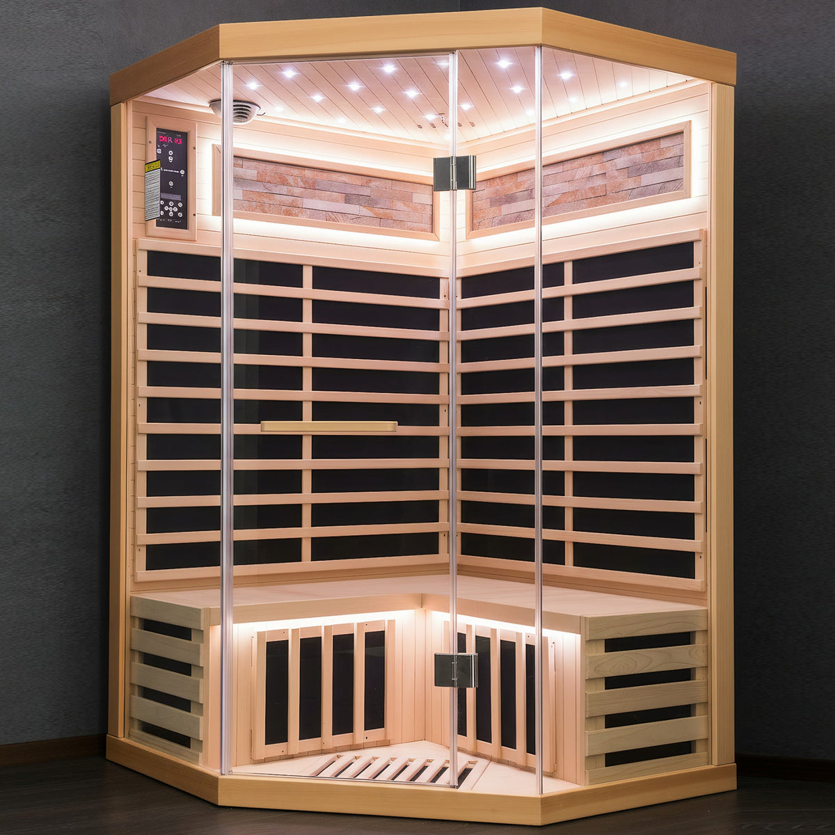 Canadian Hemlock Double Infrared Sauna with Starry-Sky Lighting