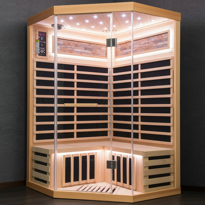 Canadian Hemlock Double Infrared Sauna with Starry-Sky Lighting