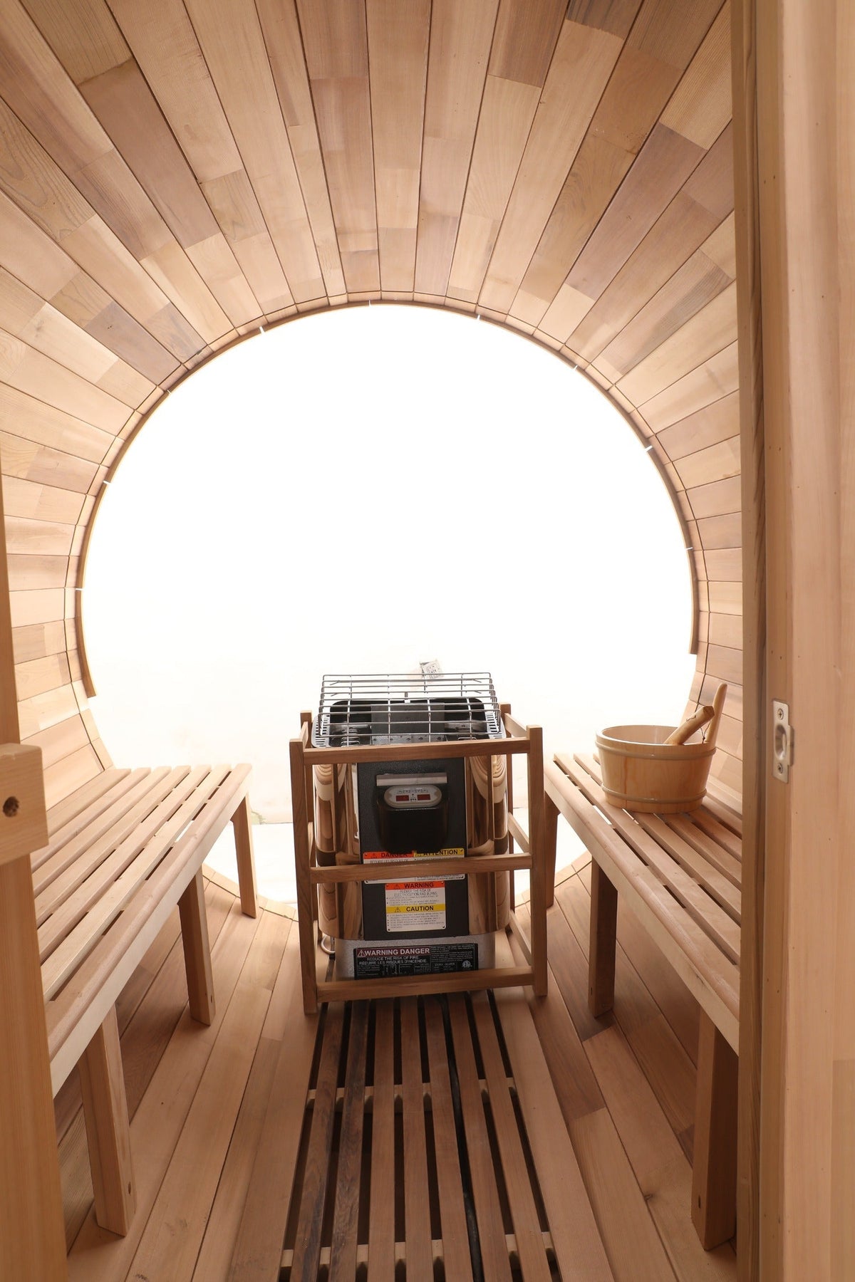 Blisspod | Prague | Canadian Red Cedar Outdoor Steam Barell Sauna | Full Glass Back