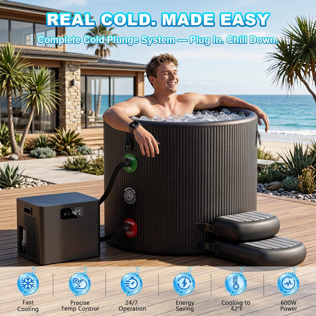 FCP Premium XL 120-Gallon Cold Plunge with 1/3 HP Chiller