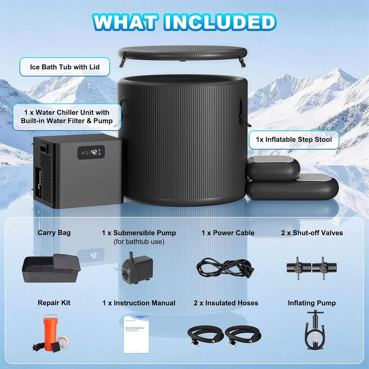 FCP Premium XL 120-Gallon Cold Plunge with 1/3 HP Chiller