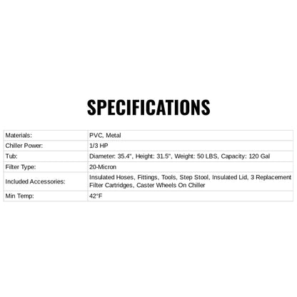FCP Premium XL 120-Gallon Cold Plunge with 1/3 HP Chiller
